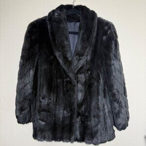 Vintage Mirage Artistic Black Faux Fur Coat Mid-Length Lined Button Closure Size